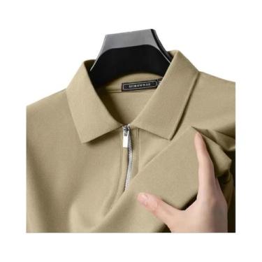 Imagem de Camisa Polo Masculina Slim Fit Respirável De Verão, Cor Sólida, Com Zí