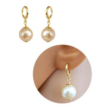 Imagem de Brinco Bola Pérola Tam. 12mm Folheado Ouro 18k Antialérgico - MIXFOLHE