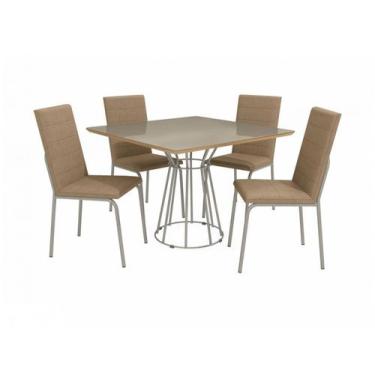 Imagem de Mesa de Jantar 4 Cadeiras Quadrada Capuccino Crome Topázio, Capuccino 