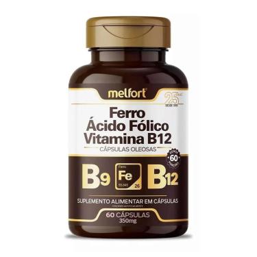 Imagem de Ferro Ácido Fólico Vitamina B12 60 Capsulas 350mg Melfort-Unissex