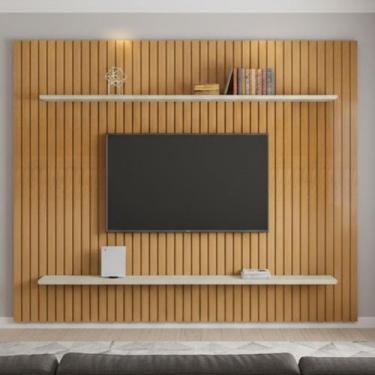 Imagem de Painel para TV até 75 Polegadas Ripado 100% MDF 220x230cm Marrom Roma 