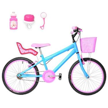 Imagem de Bicicleta Infantil Feminina Aro 20 Alumínio Colorido + Kit Passeio e C