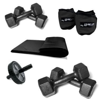 Imagem de Kit Treino Colchonete + Caneleira 5kg + Halter 2 e 5kg +Roda - Colchon
