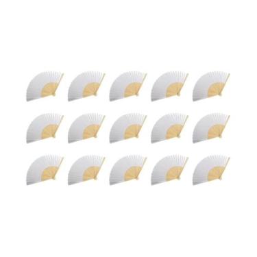 Imagem de Leque De Papel De Bambu Branco DIY 1-50 Peças Para Adultos E Crianças 