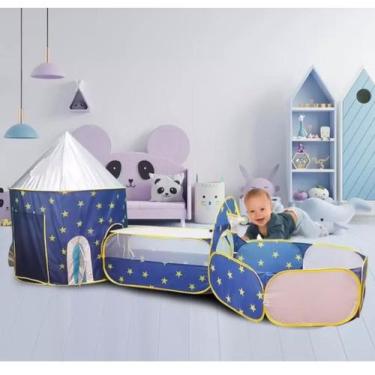 Imagem de Tenda Castelo Túnel Barraca Infantil 3 em 1 com Cesta . Azul 2,90 x 1,