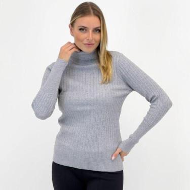 Imagem de Blusa Facinelli Tricot Manga Longa Gola Alta Feminina, G, Cinza