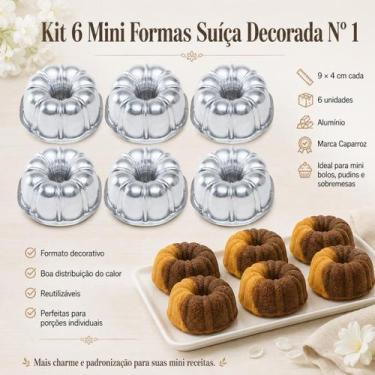 Imagem de Jogo Kit 6 Mini Formas Suíça Decorada Nº1 9x4cm Alumínio Caparroz para