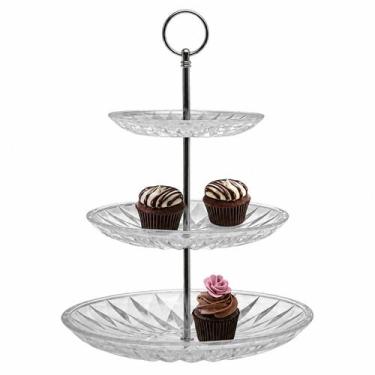 Imagem de Suporte Prato Porta Doces Bolo Cupcakes Vidro 3 Andares - Kadê