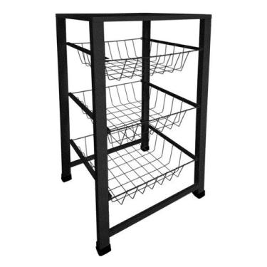 Imagem de Fruteira Multi Uso de aço com 3 cestos - cod. 480 - Wrm Metal, Preto