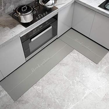 Imagem de Tapetes de cozinha laváveis em poliuretano + PVC, antiderrapante, à prova de água e óleo, tapete confortável, leve, luxuoso, para casa, sala de jantar, varanda, cinza, 45120 cm