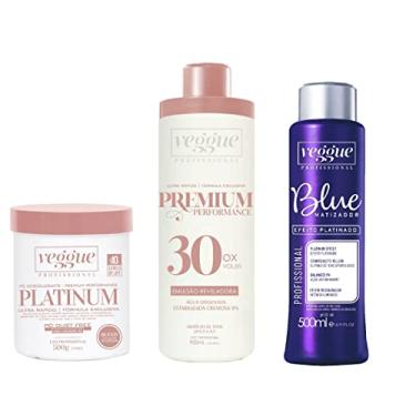 Imagem de Kit Pó descolorante Azul Premium, Água Oxigenada 30 Volumes e Matizador Blue Platinado, Veggue Profissional