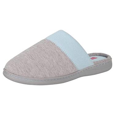 Imagem de Hanes Pantufa feminina confortável de algodão com espuma viscoelástica e sola antiderrapante, Azul/cinza, Large