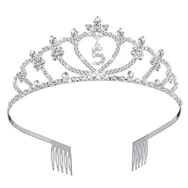 Imagem de Tiara de princesa com strass de cristal para com 5 anos de idade 1 pç para 5 anos de idade presente feliz 5 anos