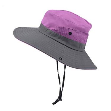 Imagem de Verão Sun chapéu ao ar livre pescador chapéu feminino rabo de cavalo grande borda,Purple
