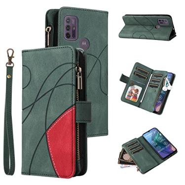 Imagem de Casos de flip de smartphone Para Motorola Moto G10 Nove Cartão Zipper Carteira Caixa Cartão Slot Slot Pulso Caixa Phone Case Phone Case Para Motorola Moto G10 Flip casos (Color : Green)