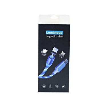 Imagem de Carregador Magnético Imã Cabo Neon Luminoso 3 Em 1 Micro Usb