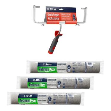 Imagem de Kit 3 Rolos Pintura Resimax 46cm 5mm + Garfo Duplo Atlas