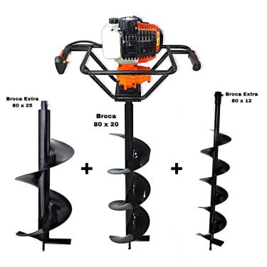 Imagem de KIT Perfurador de Solo Vulcan VPS520 2T 52CC 2,5HP com Broca 80x20cm + Broca Extra 80x12cm e 80x25cm