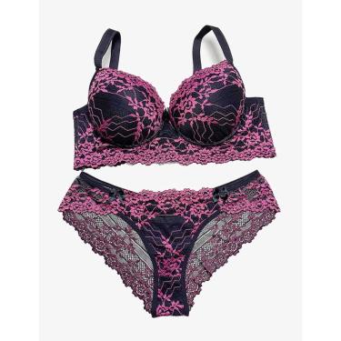 Imagem de Conjunto de Lingerie Sensual Plus Size kit c/ 5 conjunto plus size de calcinha e sutia com Aro e bojo alças reforcadas Lingerie feminina de luxo veste até o 54