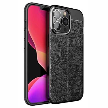 Imagem de GSYH Capa para iPhone 13/13 Pro/13 Pro Max, Capa protetora traseira de couro PU fina proteção de câmera à prova de choque macia TPU bumper slim capa protetora elegante, preta, 13 Mini 5,4 polegadas