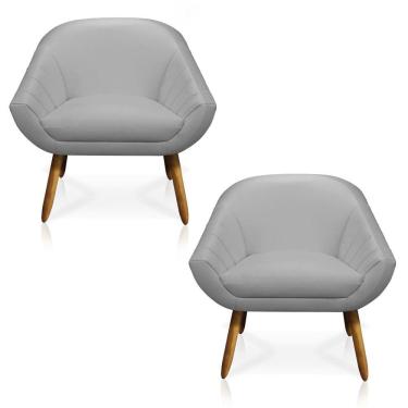 Imagem de Kit 02 Poltronas Giovana Corino Cinza Pés Palito Castanho - D`Rossi