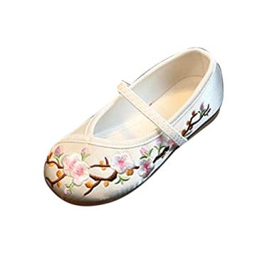 Imagem de Huicai Sapatos Hanfu para Meninas com Flor Bordada Chinesa Flat Retro Étnico Slope-Sapatos Sapatos Florais Vintage Sapatos Mary Janes de salto plano