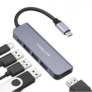 Imagem de USB C Hub Adapter for MacBook Pro,5 in 1 Usbc to Hdmi(4k) Dongle,100W PD,USB-C to USB 3.0 Ports(3) Multifuncional Aluminum Hub for IPAD Pro/for Nintendo&Other Type C Laptop