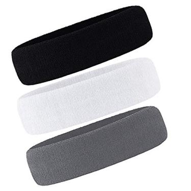 Imagem de Faixa de cabeça para homens e mulheres, tecido felpudo, absorção de umidade para esportes, tênis, academia, treino, White,black,gray-3pcs, One Size
