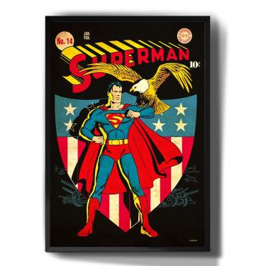 Imagem de Quadro decorativo Emoldurado Vintage Retro Superman hq Arte para sala quarto