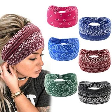 Imagem de Yeshan Bandanas largas para mulheres, faixas de cabelo boho Bandeau com nó, lenço de cabelo, elástico, estampa floral, antiderrapante, bandanas elásticas de turbante para cabeça, bandanas
