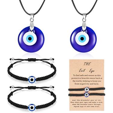 Imagem de Yaomiao Colar com Evil Eye com Conjunto de Pulseiras Evil Eye com 2 Peças de Pulseiras da Sorte Amuleto com Cartão, 2 Peças, Colar Azul Turco para Mulheres, Homens, Meninas e Meninos