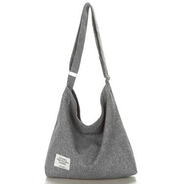 Imagem de Covelin Bolsa feminina retrô grande de lona bolsa de ombro Hobo transversal bolsa casual, Light Grey, Large