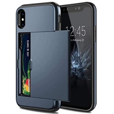 Imagem de Capa de telefone comercial para iPhone 13 Pro Max X XS XR 11 12 Capa para cartão de carteira de armadura deslizante para iPhone 7 8 Plus 6 6s 5 5S SE, azul marinho, para iPhone 5 5S