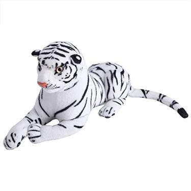 Imagem de Almofada de tigre artificial, pelúcia de tigre artificial animal realista grande gato branco macio de pelúcia de brinquedo para decoração de casa presente infantil
