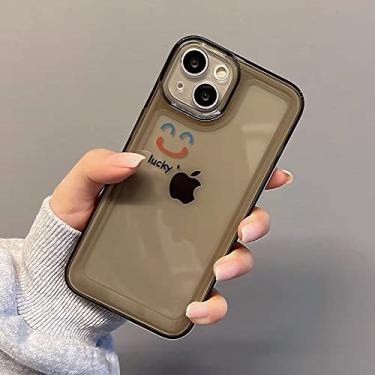 Imagem de Capa de telefone pintada transparente alfabeto smiley para iphone 13 12 11pro max mini x xs xr 7 8 plus se2020 capa de tpu bonito, preto, para iphonese (2020)