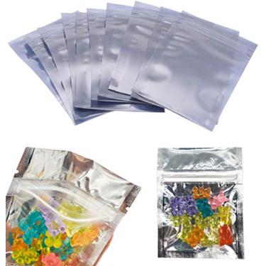 Imagem de Luckycivia Pacote com 200 sacos Mylar de zíper transparente reutilizáveis à prova de cheiro, bolsa de alumínio para armazenamento de alimentos em volume, material de alumínio plástico, 7,62 x 10,16 cm