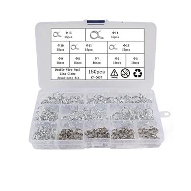 Imagem de 150 peças de braçadeira de mangueira de fio duplo, 10 tamanhos de valor, kits de braçadeira de mangueira para diferentes mangueiras, clipes de mola de fio duplo, linha de ar, linha de combustível, tubos de mangueira, clipes de mola, 5 a 14 mm