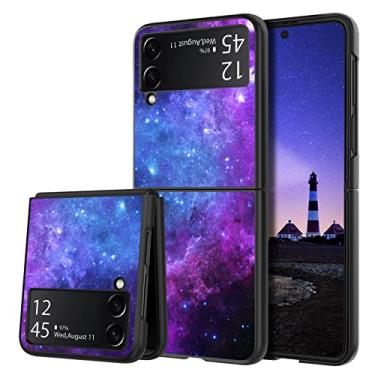 Imagem de GUAGUA Compatível com Samsung Galaxy Z Flip 3 5G Capa 6,7 polegadas que brilha no escuro Noctilucente luminoso espaço nebulosa capa protetora anti-arranhões para Galaxy Z Flip3, nebulosa azul