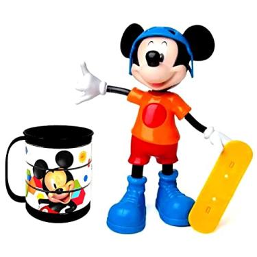Imagem de Kit Mickey Skatista Radical que fala Articulado Com Caneca Giratória Divertida Meninos Infantil