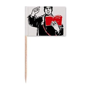 Imagem de Mochila de livro vermelho chapéu estudo China palito de dente vermelho bandeiras marcador topo decoração de festa