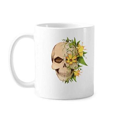 Imagem de Caneca de cerâmica com ilustração de esqueleto de caveira de flor cerâmica xícara de porcelana de café louça