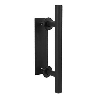 Imagem de Puxador da maçaneta da porta, maçaneta da porta do celeiro de aço carbono ou aço inoxidável com trava para armário do banheiro do quarto e porta do galpão (preto)