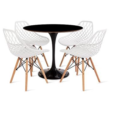 Imagem de Conjunto Mesa Saarinen Preta 90cm e 4 Cadeiras Kaila Branca