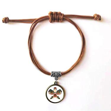 Imagem de DIYthinker Pulseira tradicional de couro com padrão de cultura chinesa de pipa, pulseira de couro marrom joia presente