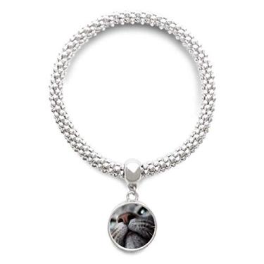 Imagem de DIYthinker Pulseira de prata com pingente de animal olhando para cima com foto de gato pulseira ajustável