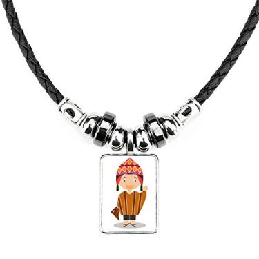 Imagem de DIYthinker Colar de chapéu colorido Peru com desenho animado joia Torque pingente de corda de couro