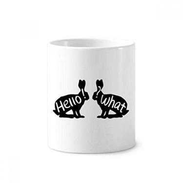 Imagem de Suporte de caneta de escova de dentes natural com desenho de animal de coelho preto com suporte de cerâmica