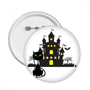 Imagem de Halloween Horrível Castelo Sombrio Gato Pinos Redondo Emblema Botão Decoração Roupas Presente 5 peças