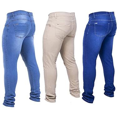 Imagem de Kit 3 Calças Jeans Masculina Skinny Moderna Media/Palha/Escura