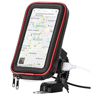 Imagem de Suporte com tomada Carregador USB de Celular Impermeável para moto scooter motoboy motocicleta Universal Smartphone GPS 6 polegadas capa prova d'água